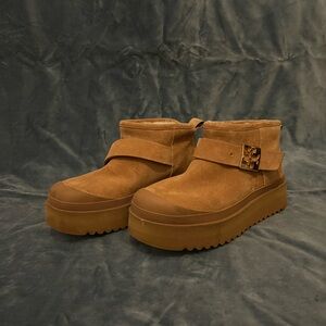 Brown Suede Ankle Boots Tory Burch platform shearling